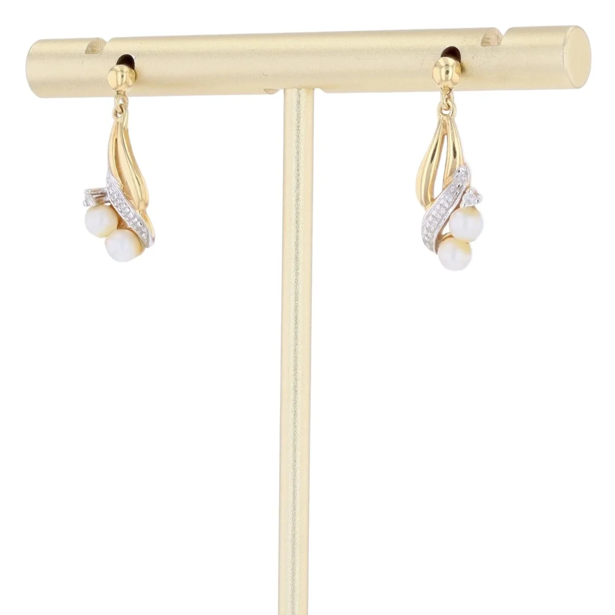 Boucles d'oreilles Pendantes en or blanc, or jaune, perles et diamants - Image 3