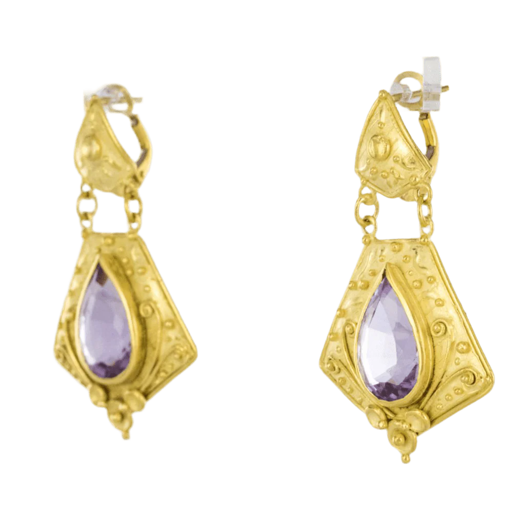 Boucles d'oreilles Clips en or jaune et améthystes - Image 3