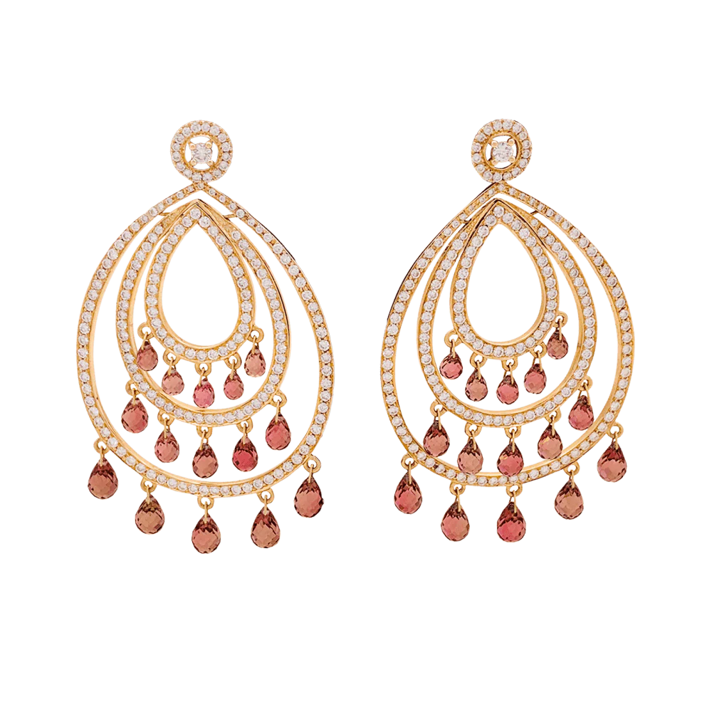 Boucles d'oreilles Pendantes en or rose, tourmalines et diamants