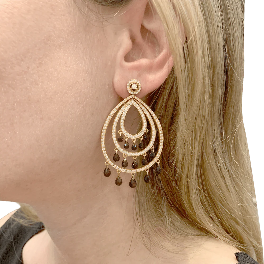 Boucles d'oreilles Pendantes en or rose, tourmalines et diamants - Image 2