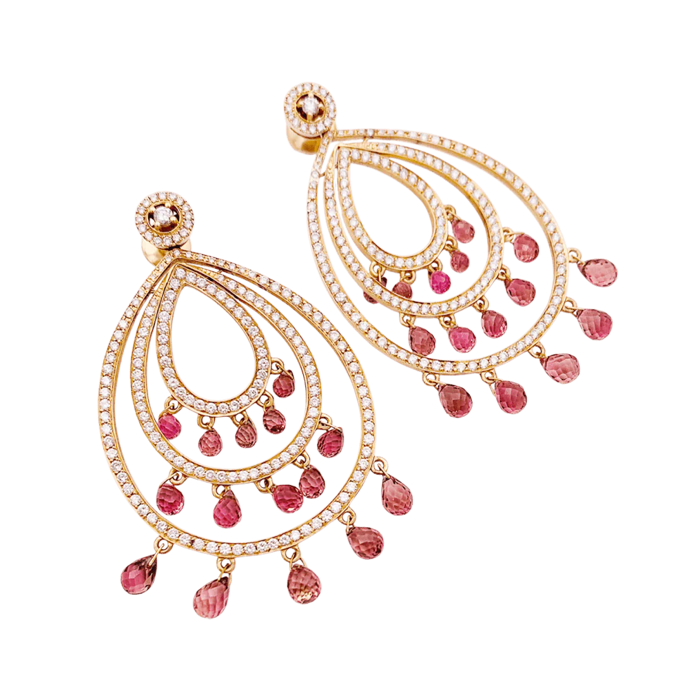 Boucles d'oreilles Pendantes en or rose, tourmalines et diamants - Image 3