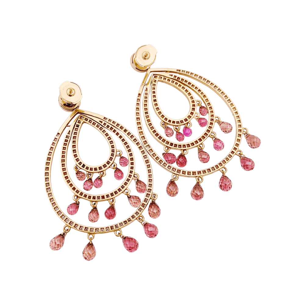 Boucles d'oreilles Pendantes en or rose, tourmalines et diamants - Image 4