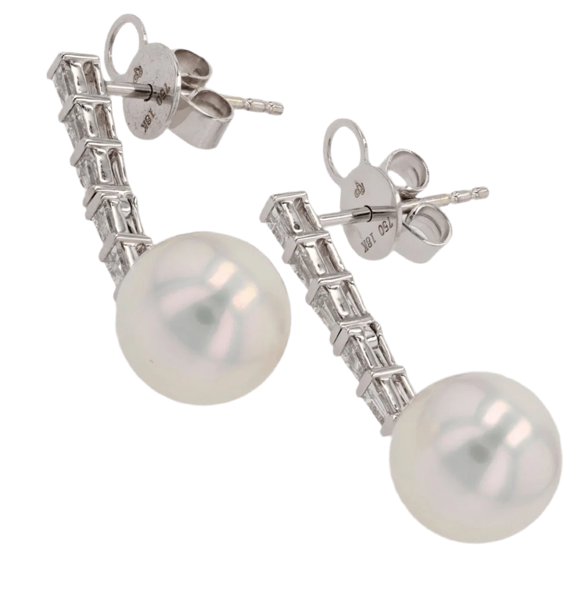 Boucles d'oreilles Pendantes en or blanc, perles et diamants - Image 3