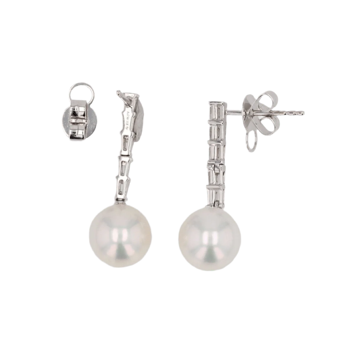 Boucles d'oreilles Pendantes en or blanc, perles et diamants - Image 4