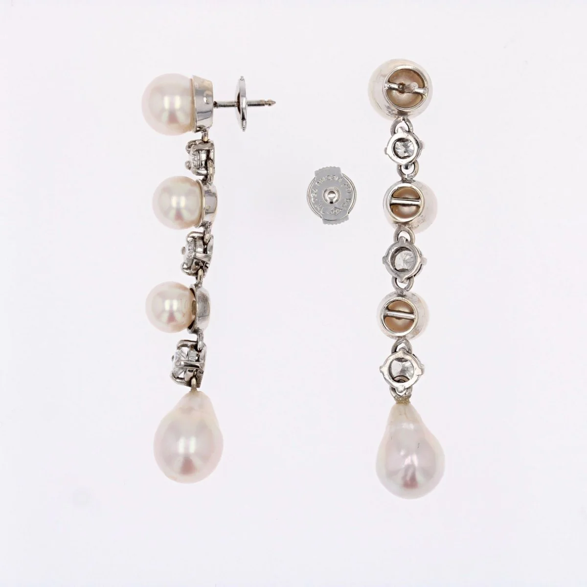 Boucles d'oreilles Pendantes en or blanc, perles et diamants - Image 4
