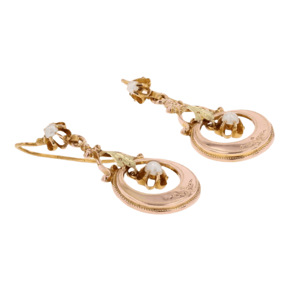Boucles d'oreilles Pendantes en or rose, or vert et perle - Image 5