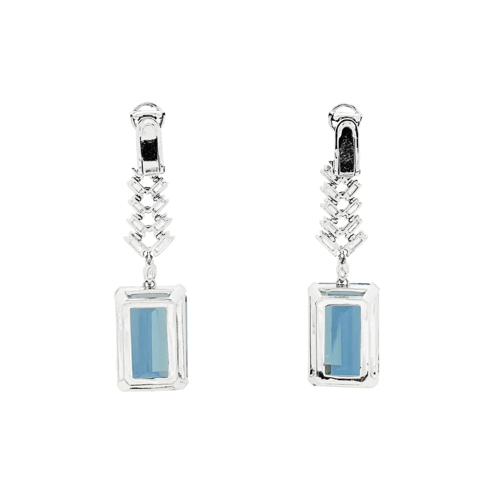 Boucles d'oreilles Pendantes en or blanc, platine, aigue-marine et diamants - Image 4