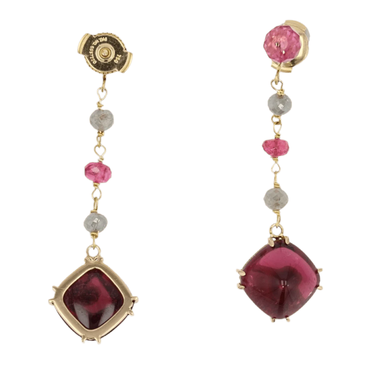 Boucles d'oreilles Pendantes en or jaune, tourmalines, spinelles et diamants - Image 3