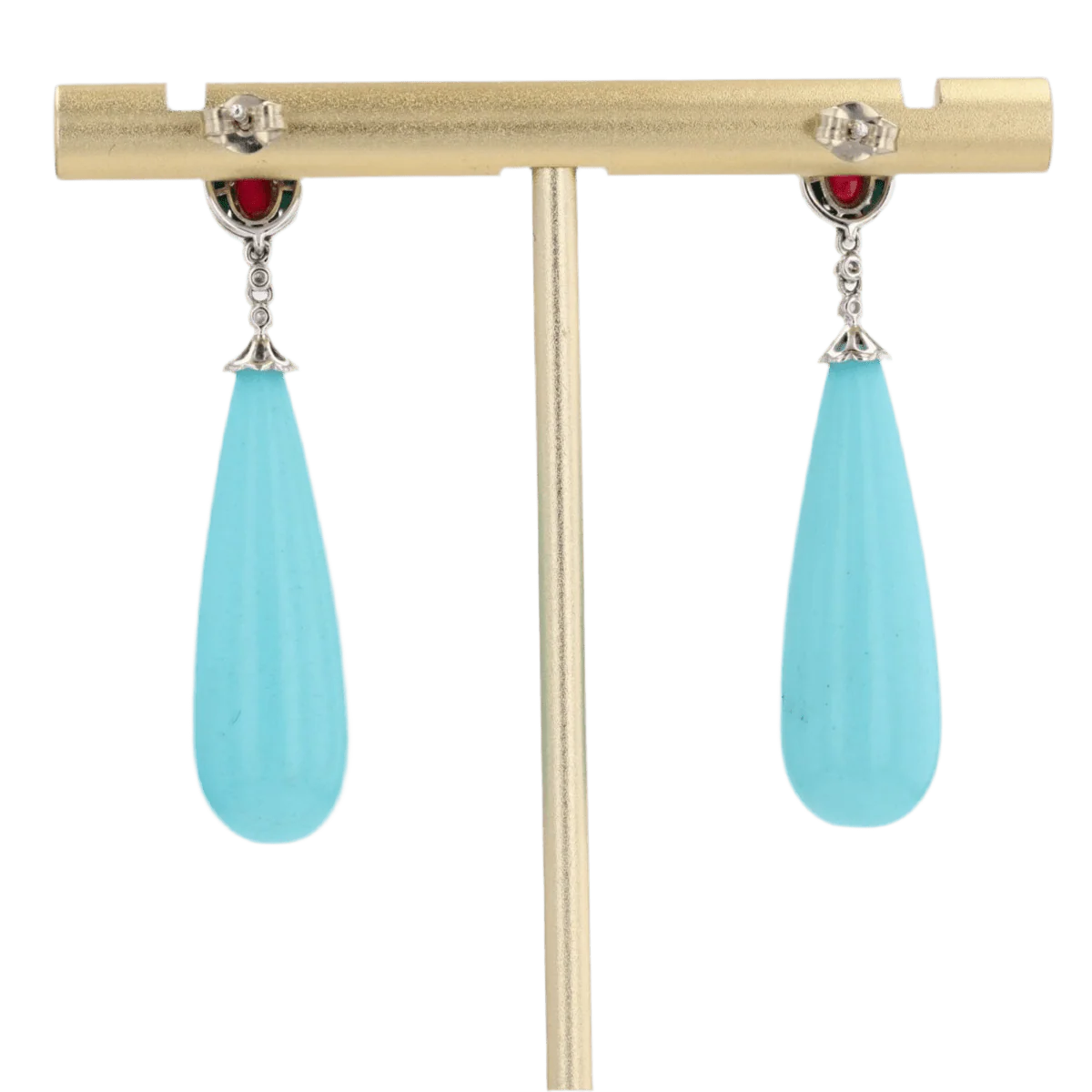 Boucles d'oreilles Pendantes en or blanc, rubis, turquoises et diamants - Image 5