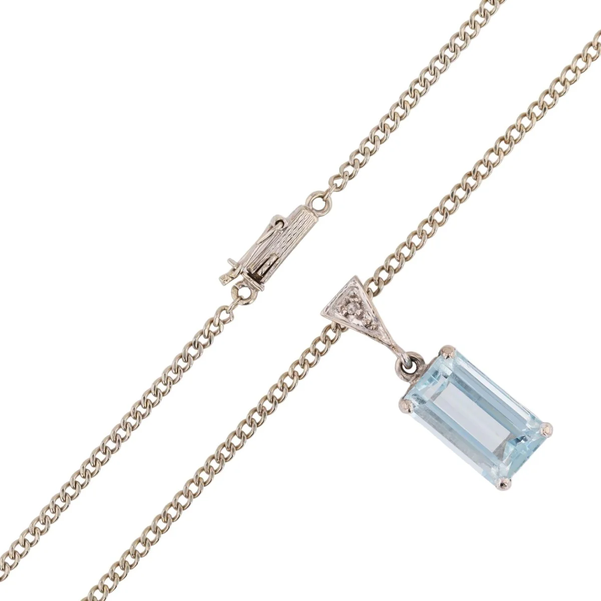 Collier Pendentif en or blanc, aigue-marine et diamant - Image 5