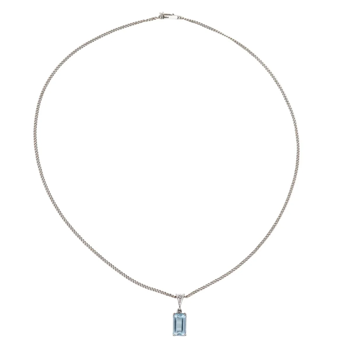 Collier Pendentif en or blanc, aigue-marine et diamant - Image 6