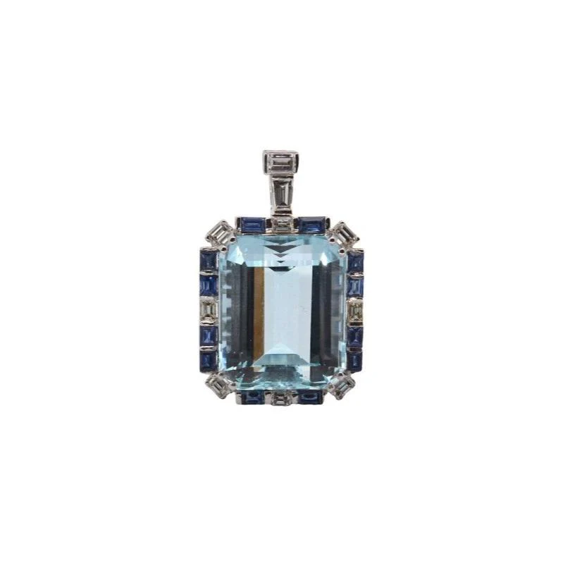 Pendentif en or blanc, aigue marine, saphirs et diamants - Image 2