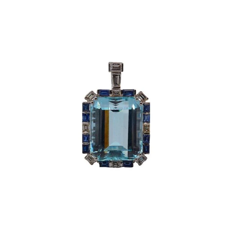 Pendentif en or blanc, aigue marine, saphirs et diamants - Image 4