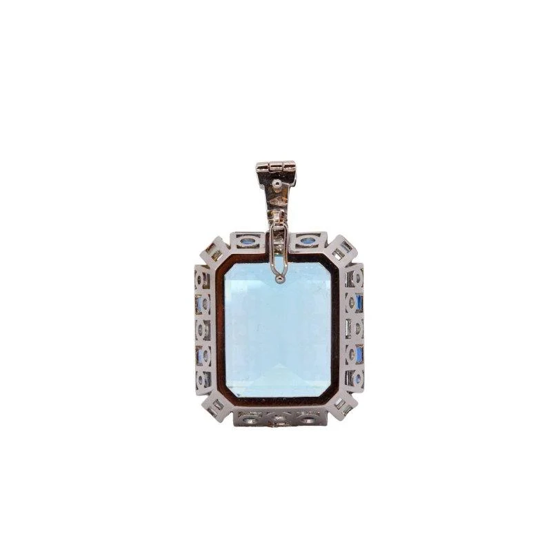 Pendentif en or blanc, aigue marine, saphirs et diamants - Image 5
