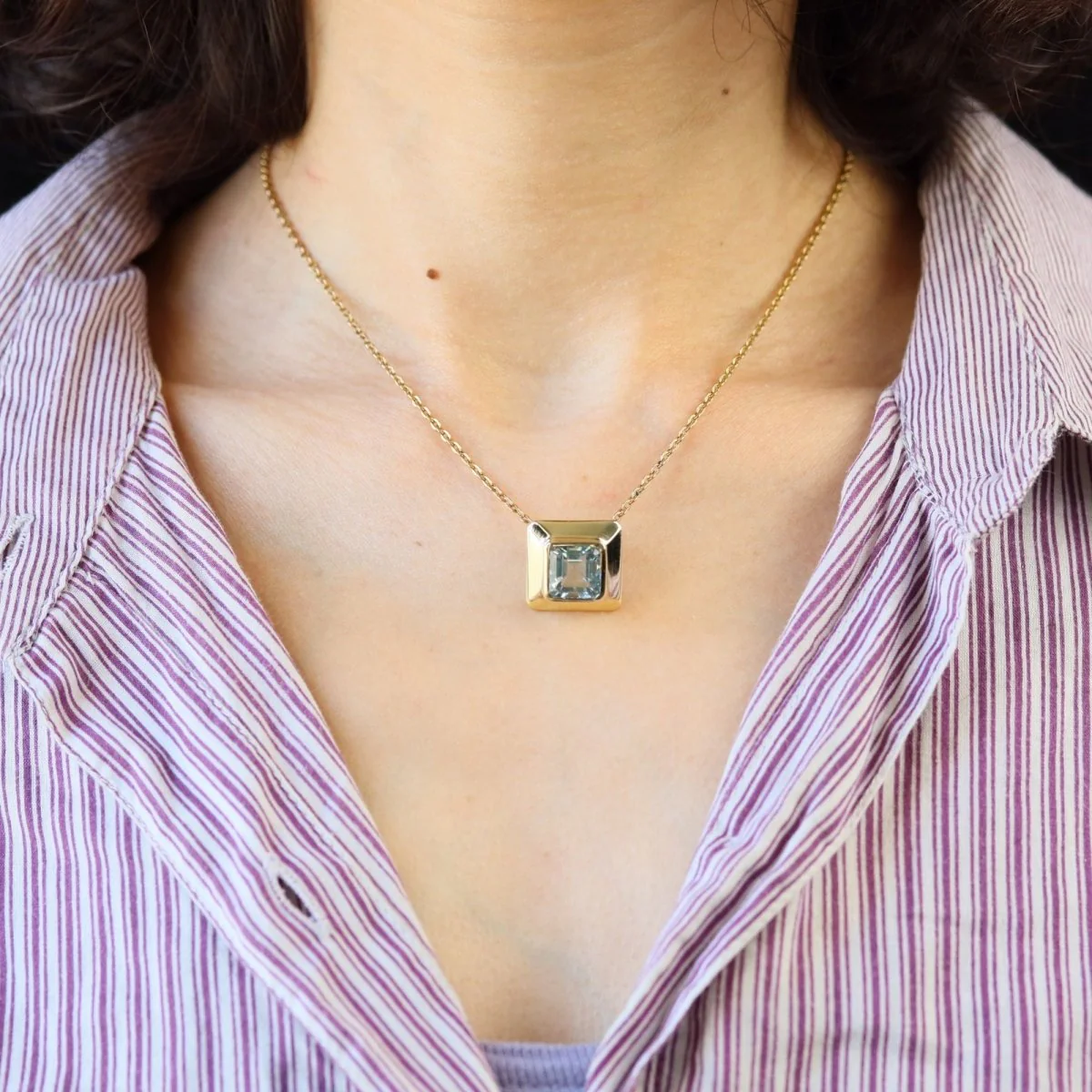 Pendentif en or jaune et aigue-marine - Image 2