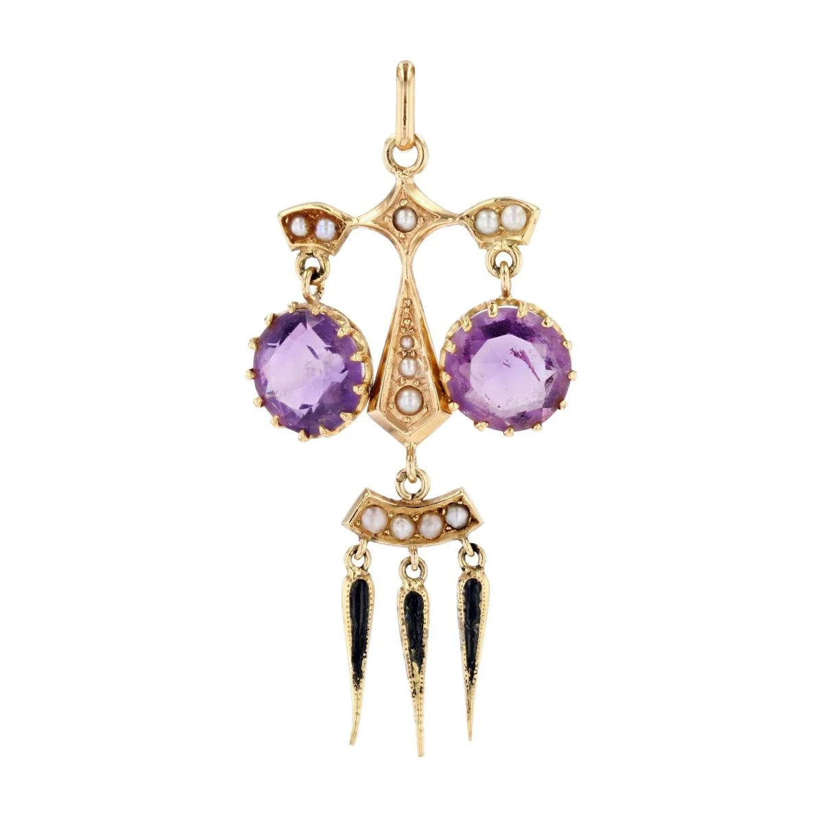 Pendentif en or jaune, améthystes et perles