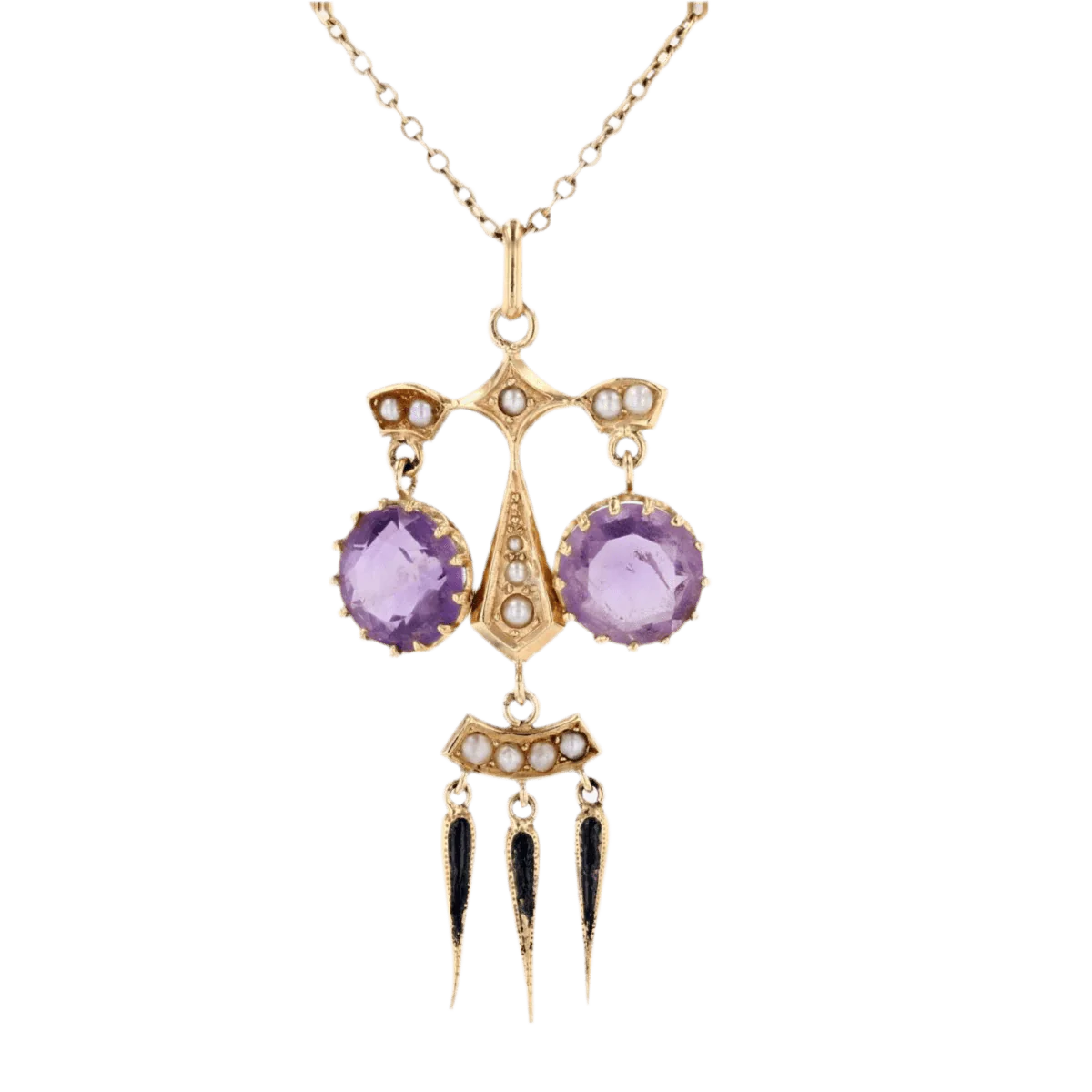 Pendentif en or jaune, améthystes et perles - Image 5