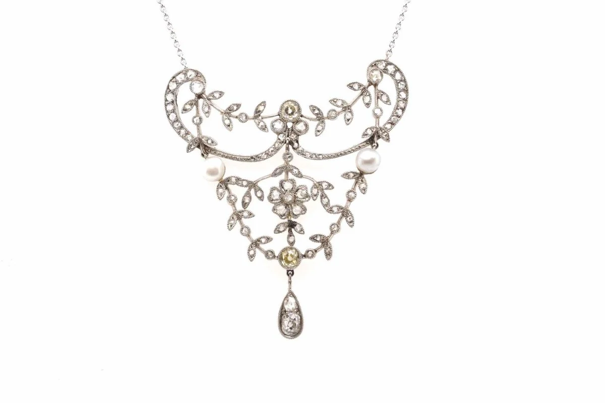 Pendentif ancien belle époque diamants et perles fines