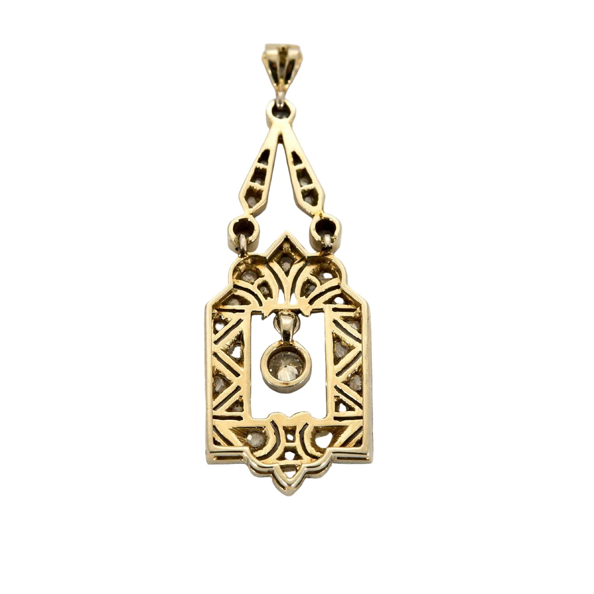 Pendentif Art Déco en or blanc et or jaune 18 carats et diamants - Image 2