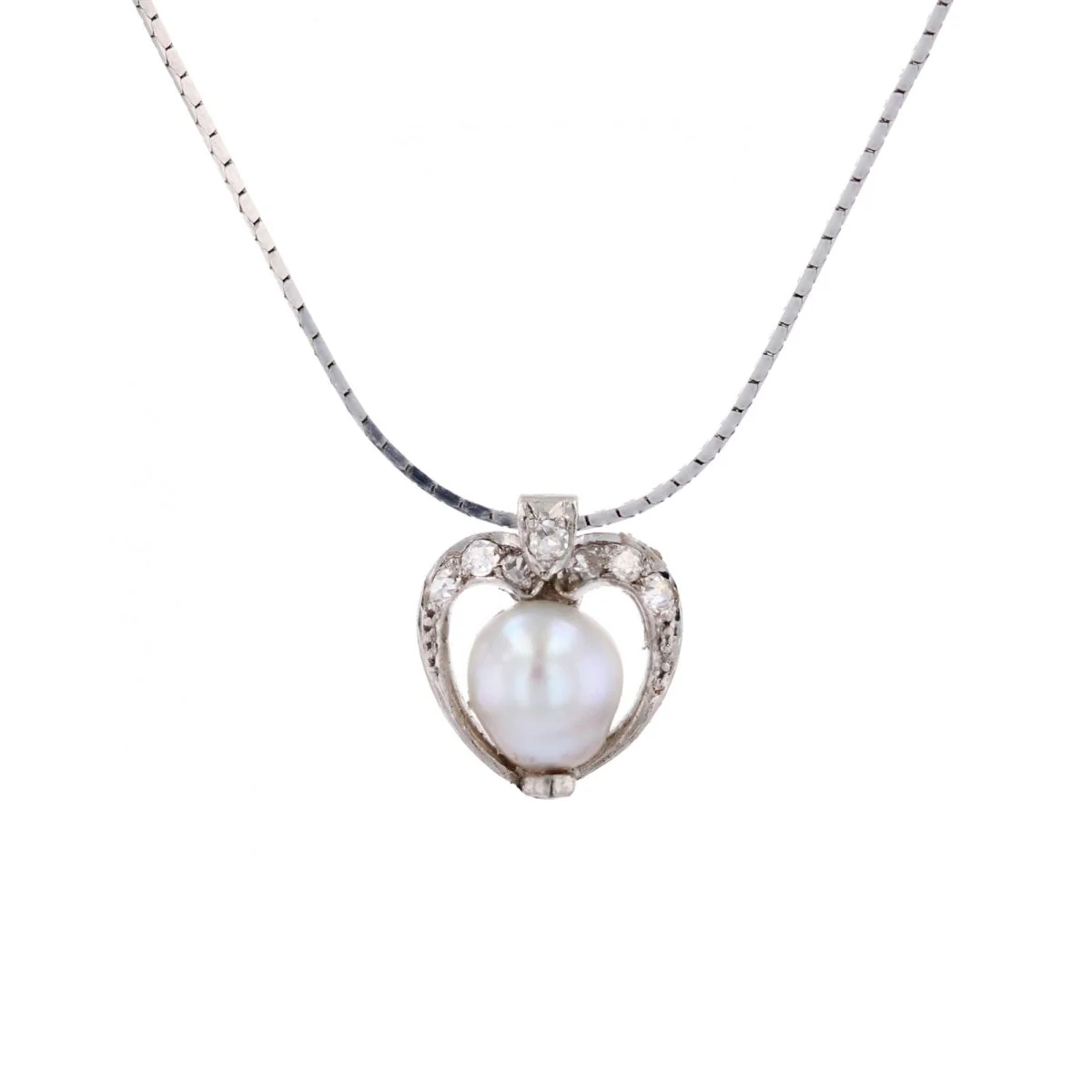 Collier Pendentif en or blanc, platine, perle et diamants
