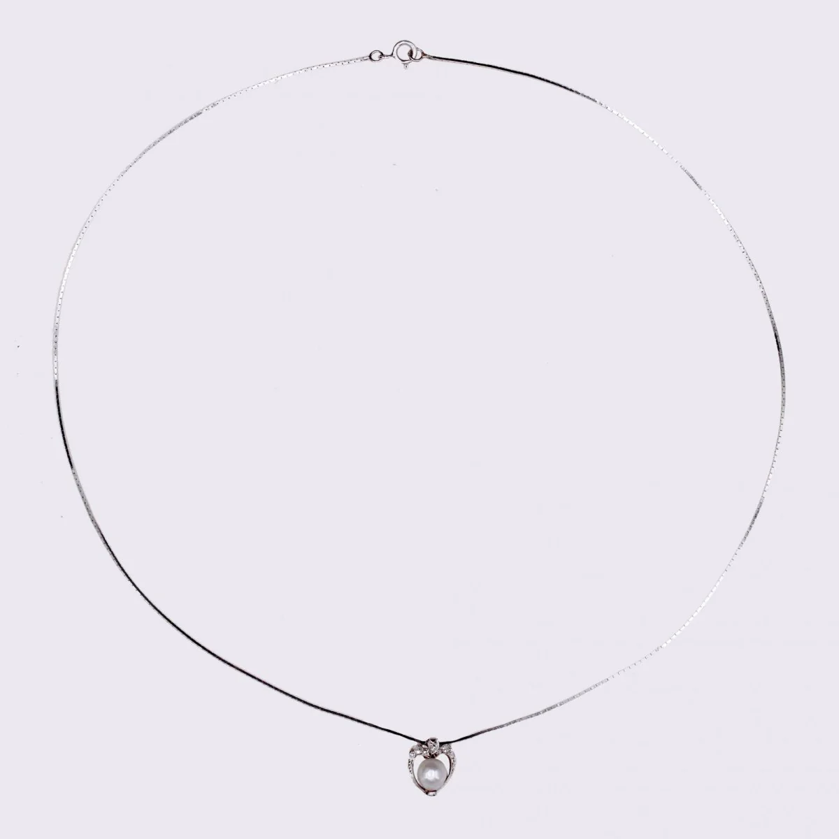 Collier Pendentif en or blanc, platine, perle et diamants - Image 3