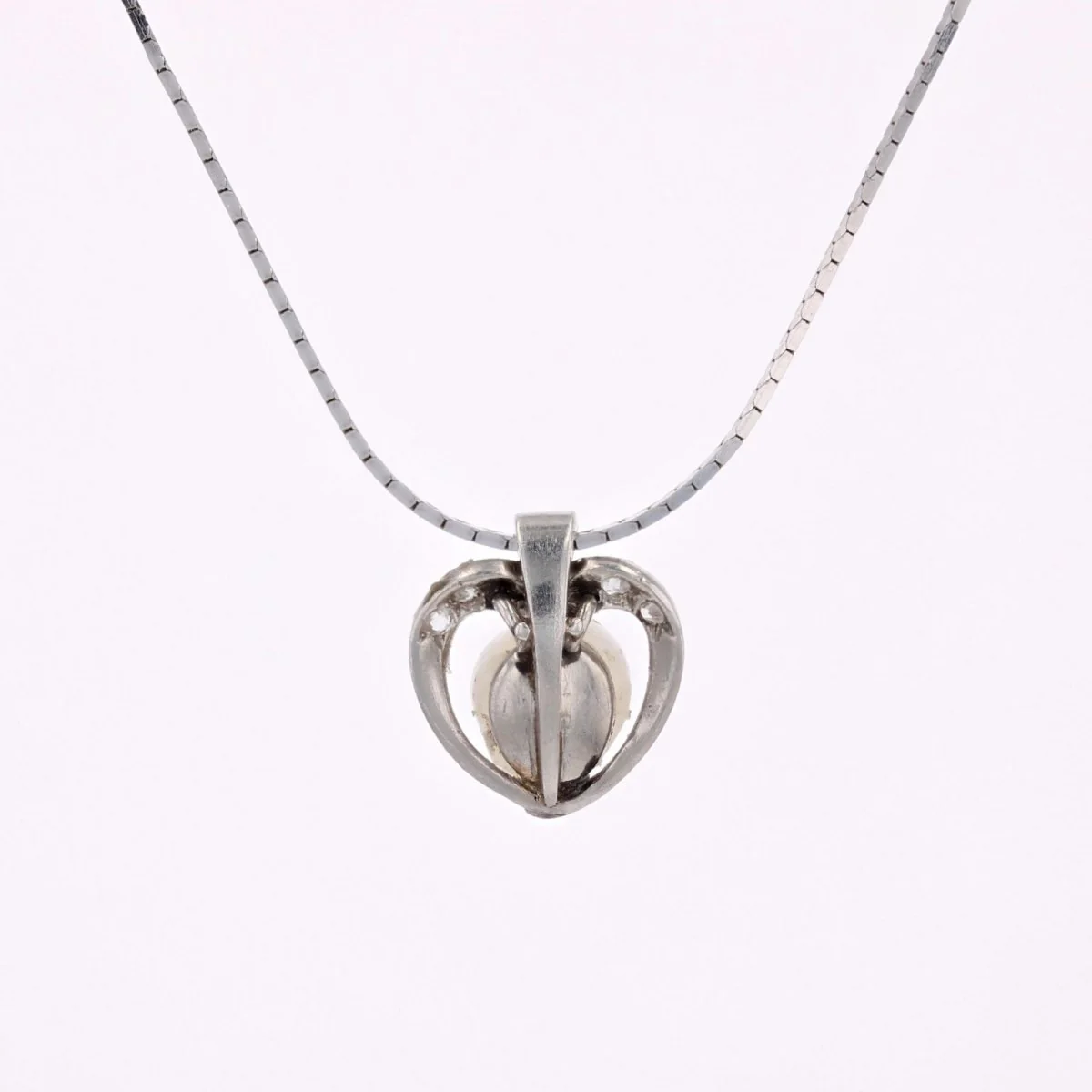 Collier Pendentif en or blanc, platine, perle et diamants - Image 4