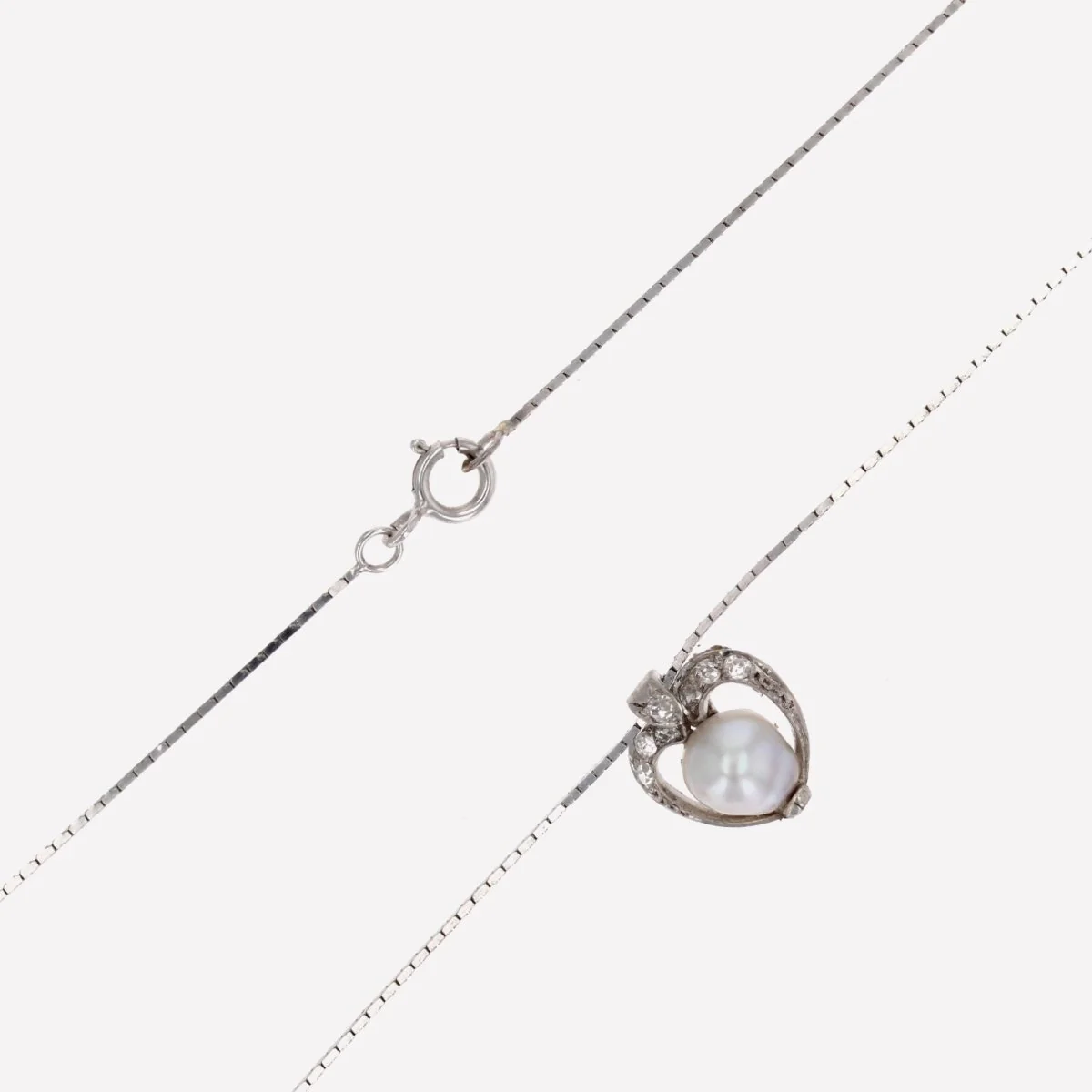 Collier Pendentif en or blanc, platine, perle et diamants - Image 6