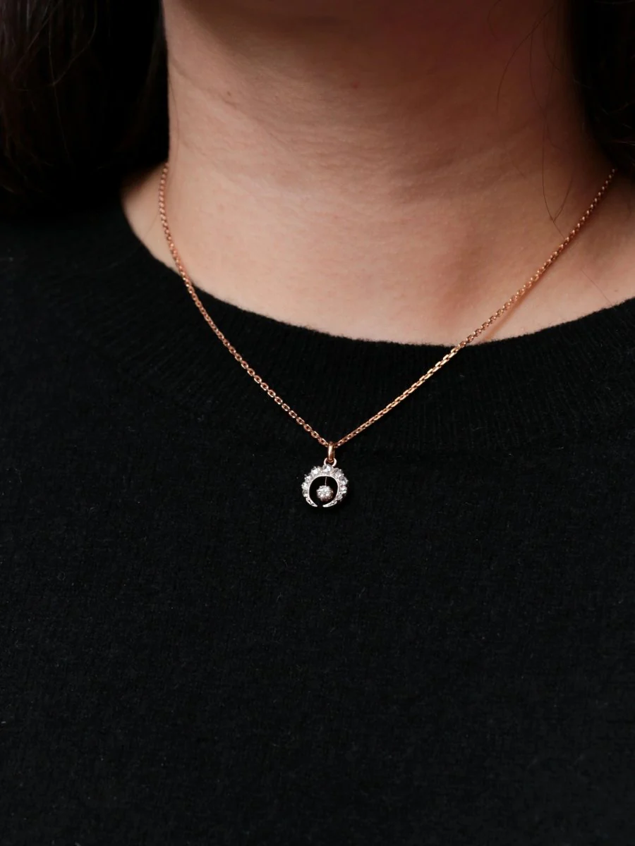 Pendentif ancien lune en or, argent et diamants - Fin du XIXème siècle - Image 2