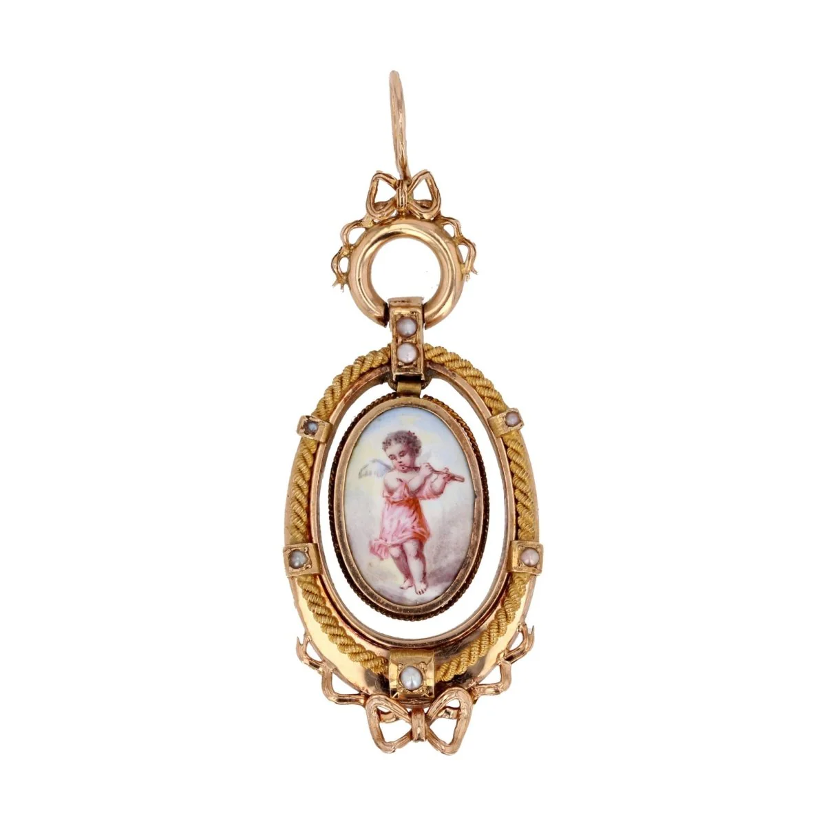 Pendentif en or rose, nacre et perles