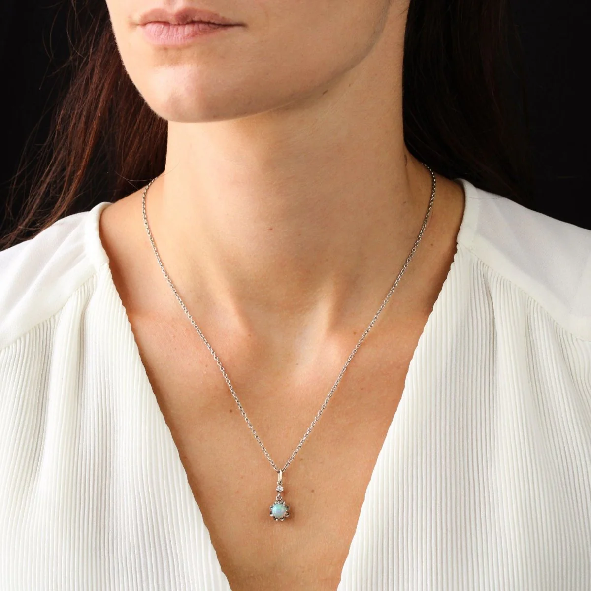 Pendentif en or jaune, platine, opale et diamant - Image 2