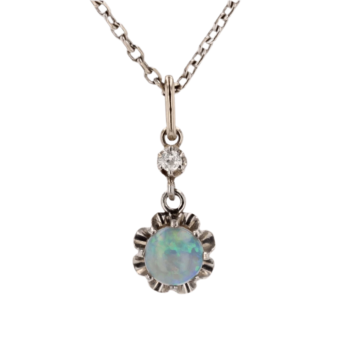 Pendentif en or jaune, platine, opale et diamant - Image 4
