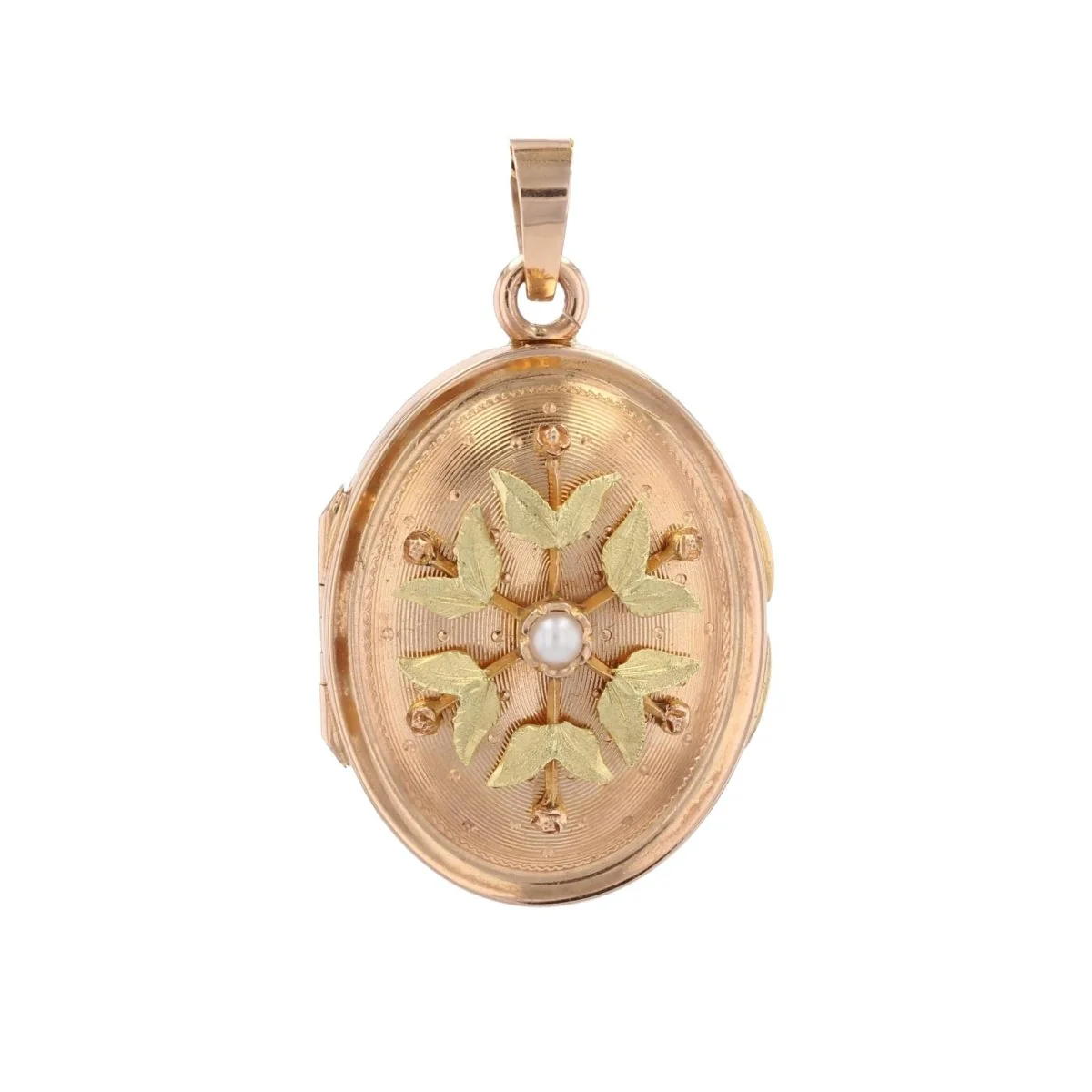 Pendentif en or rose, or vert et perle