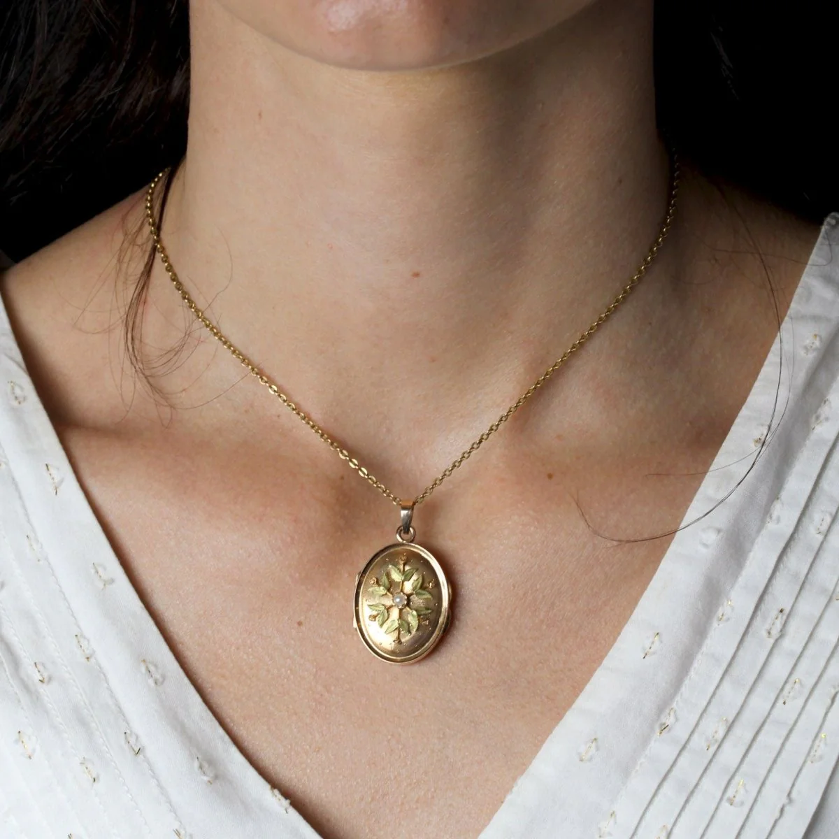 Pendentif en or rose, or vert et perle - Image 2