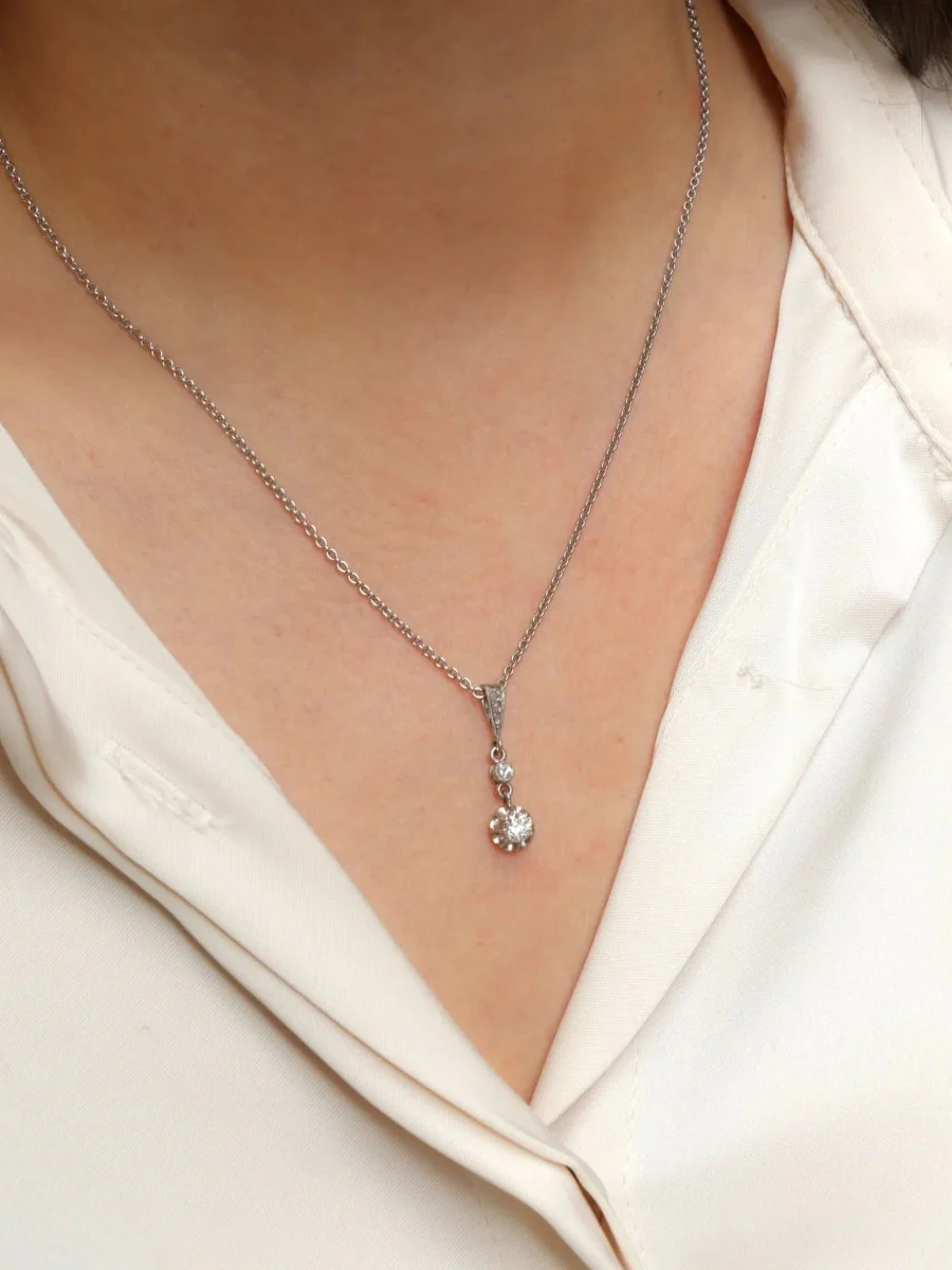 Pendentif ancien platine diamants 0,34 ct - Image 5