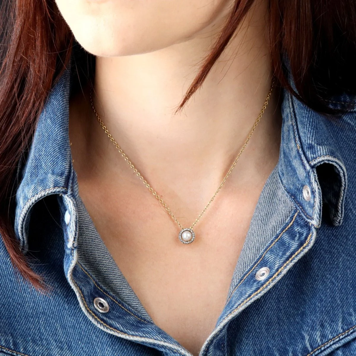 Pendentif en or jaune, perle et diamants - Image 2