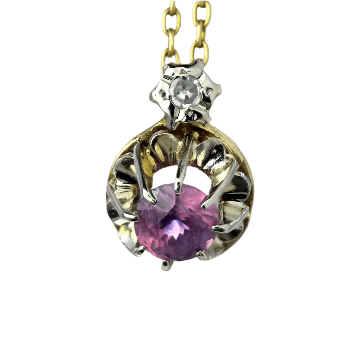 Collier Pendentif en or jaune, saphir et diamant - Image 4