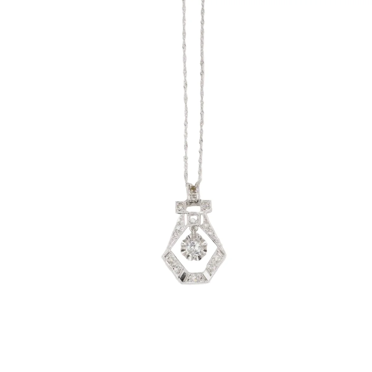 Pendentif Art Deco or blanc platine diamants