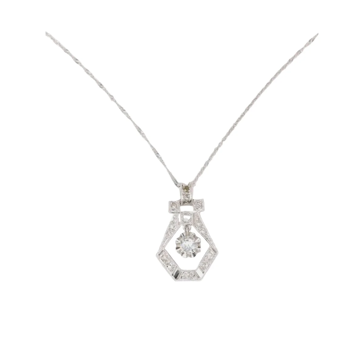 Pendentif Art Deco or blanc platine diamants - Image 5