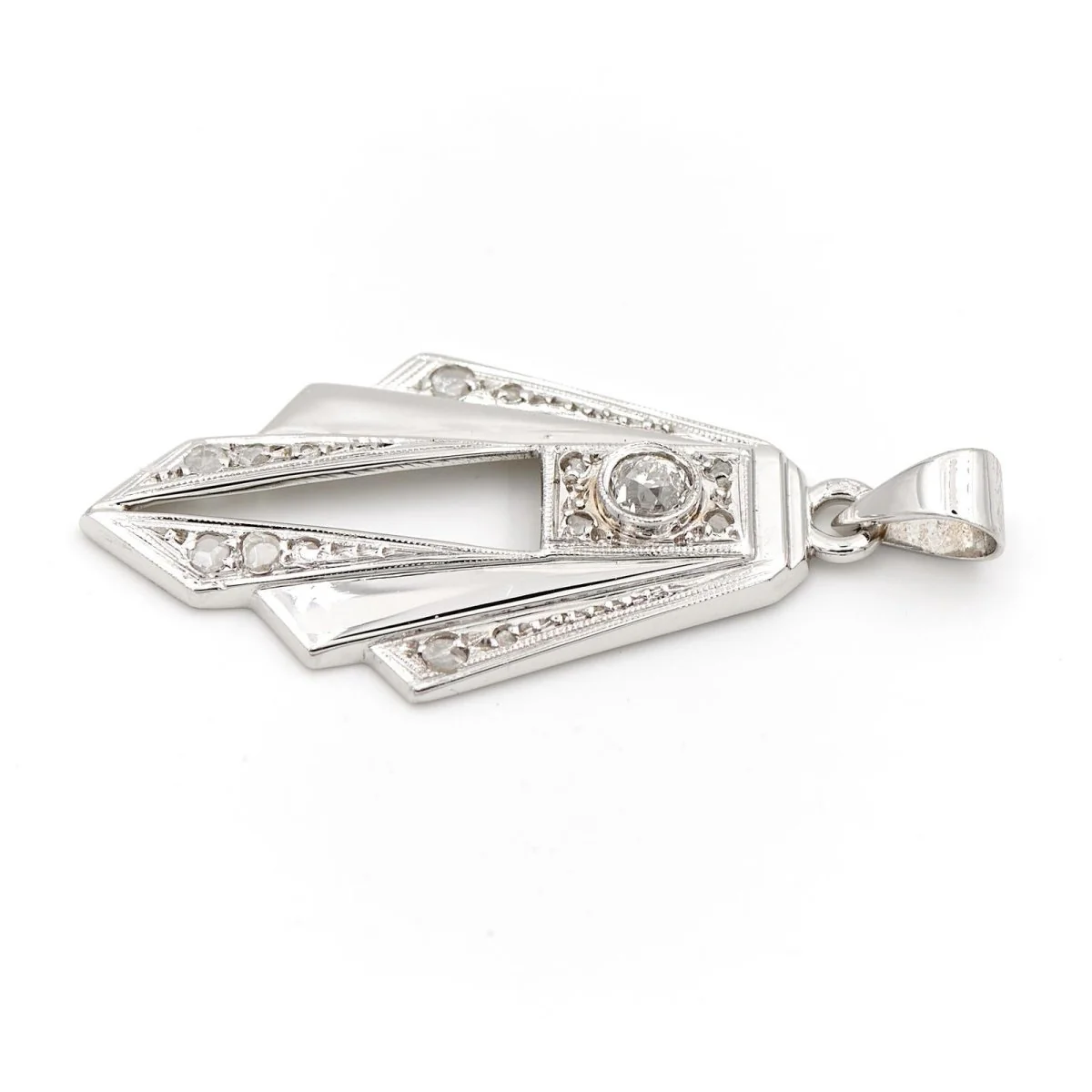 Pendentif Art déco Or blanc Diamant - Image 3