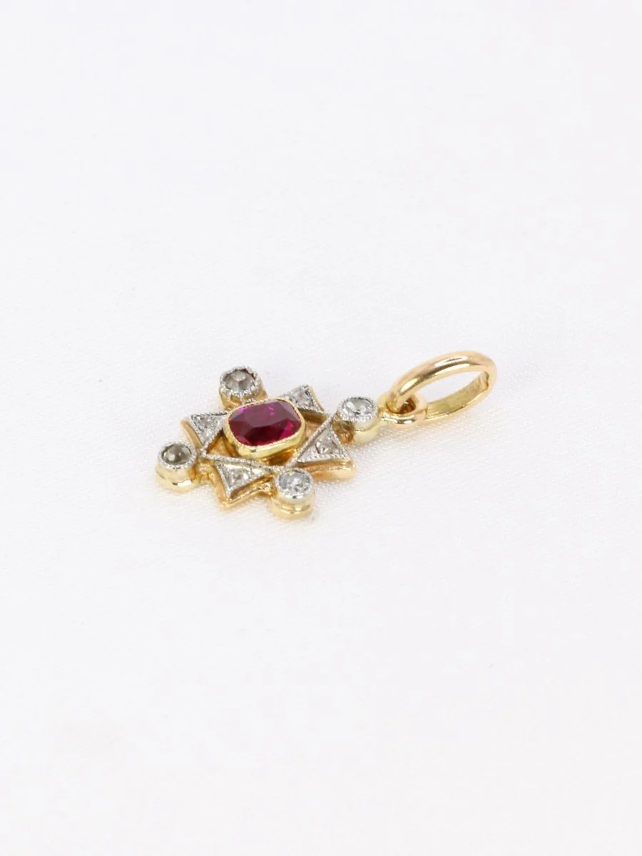 Pendentif Art Deco rubis diamants or jaune - Image 3
