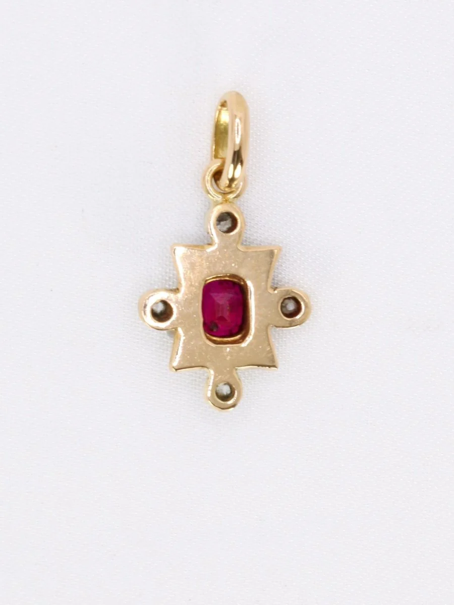 Pendentif Art Deco rubis diamants or jaune - Image 4