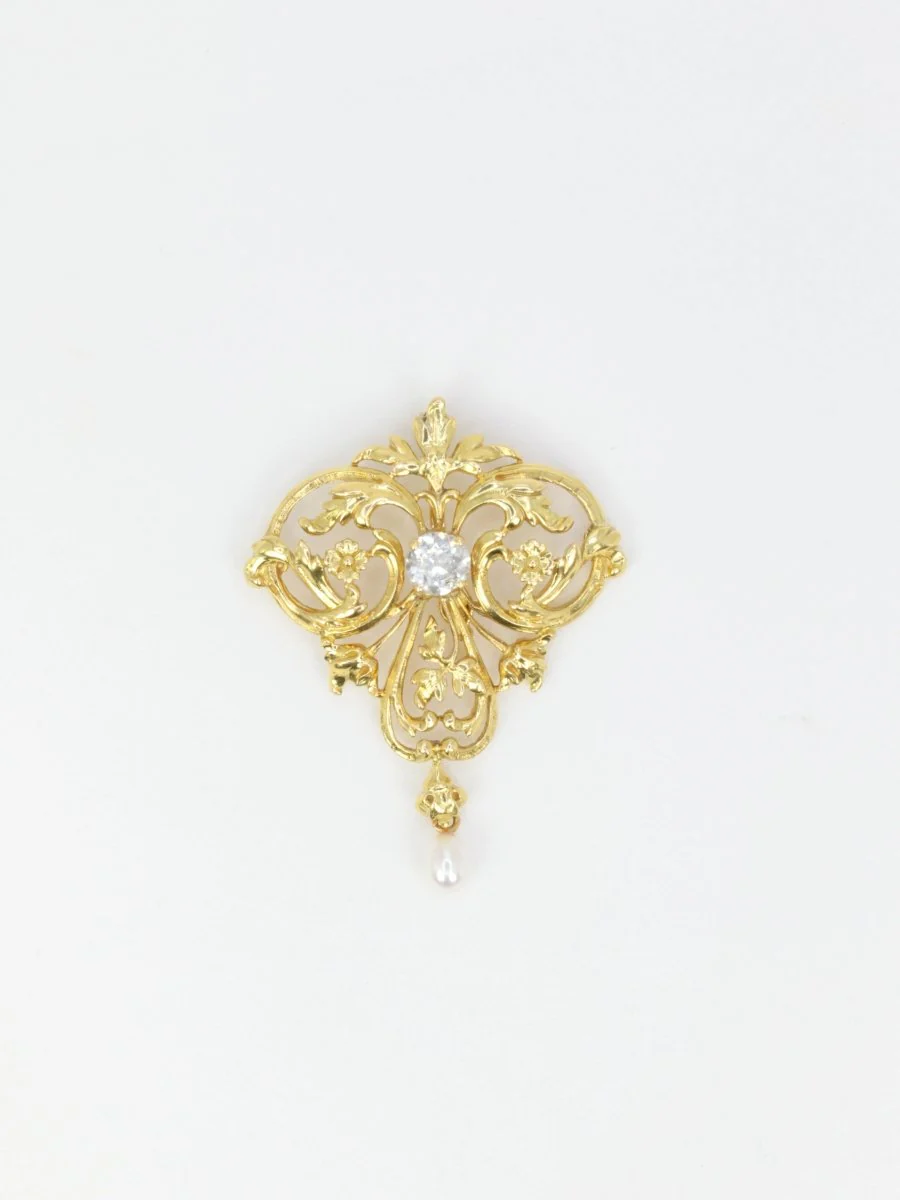 Pendentif Art Nouveau en or, diamant et perle - Image 3