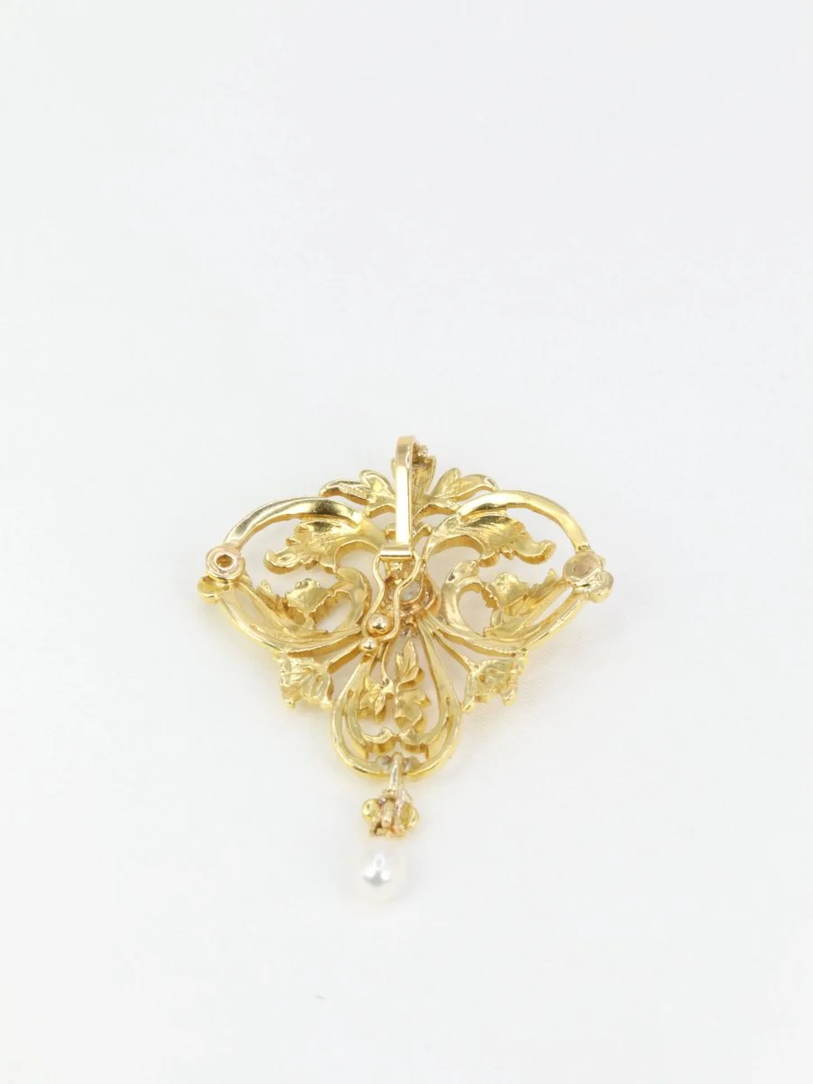 Pendentif Art Nouveau en or, diamant et perle - Image 4