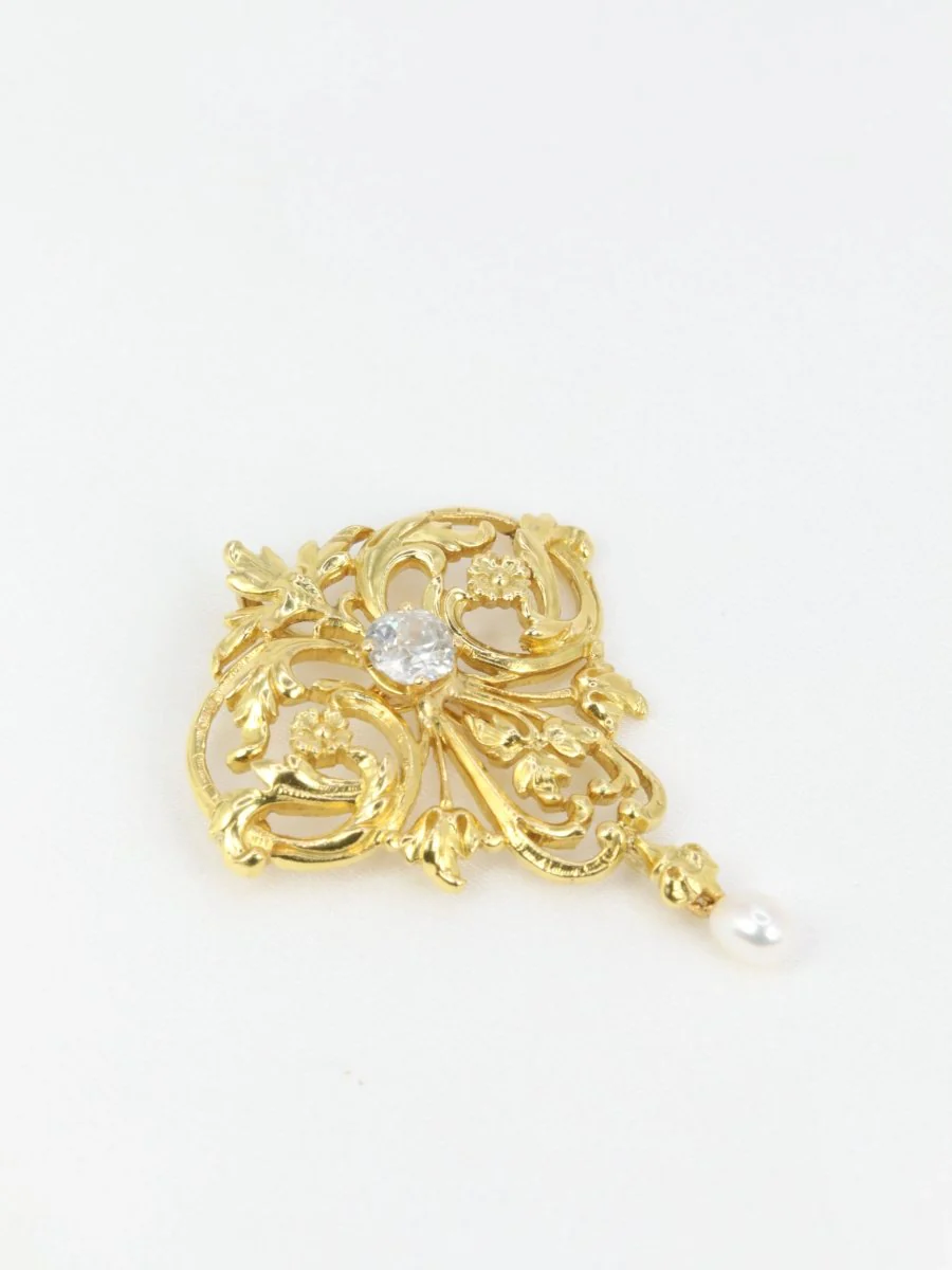 Pendentif Art Nouveau en or, diamant et perle - Image 5