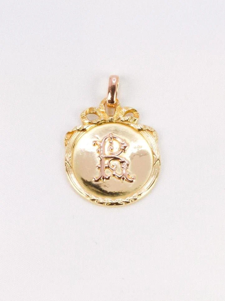 Pendentif Art-Nouveau lettre R or jaune