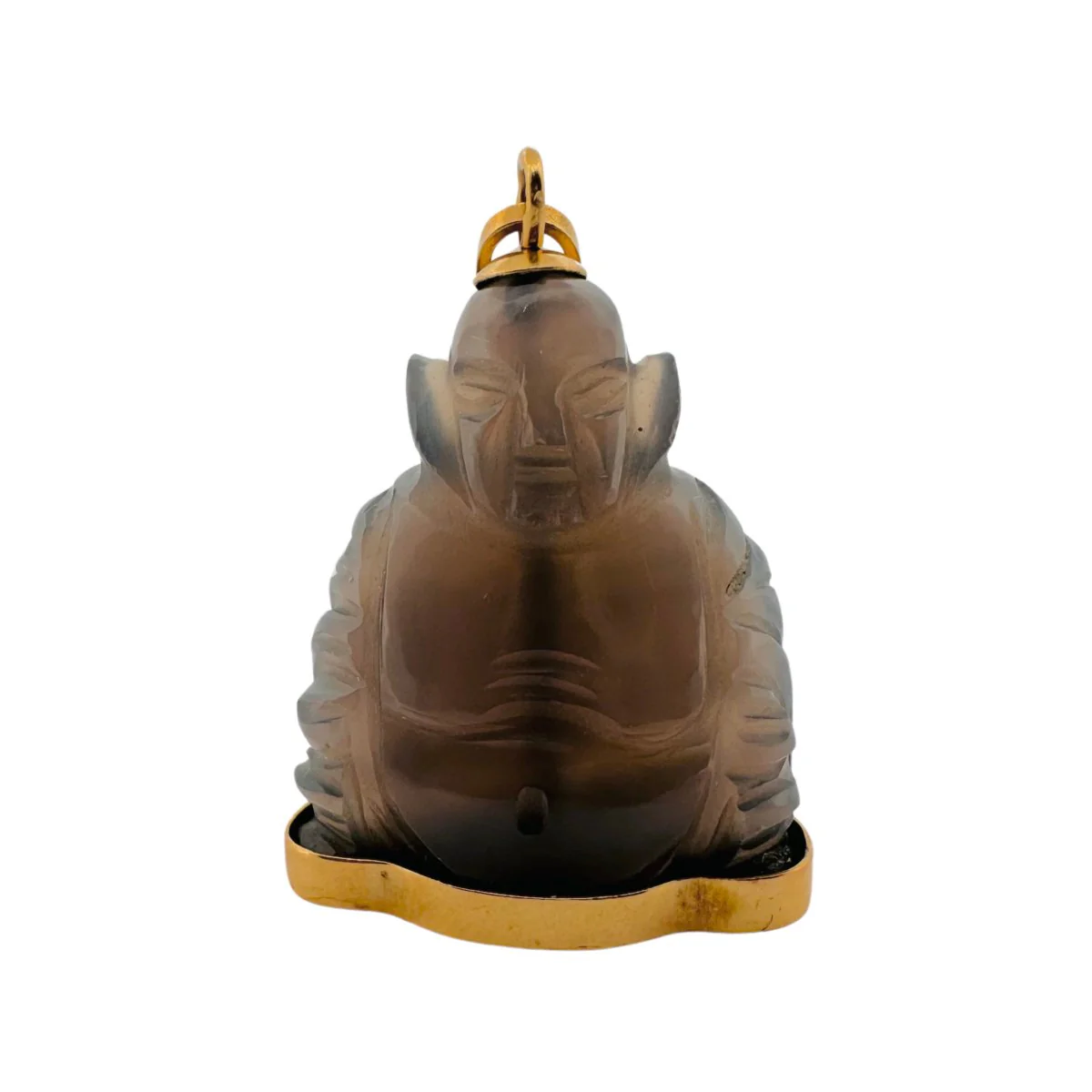 Pendentif Bouddha en quartz fumé, la monture en or jaune