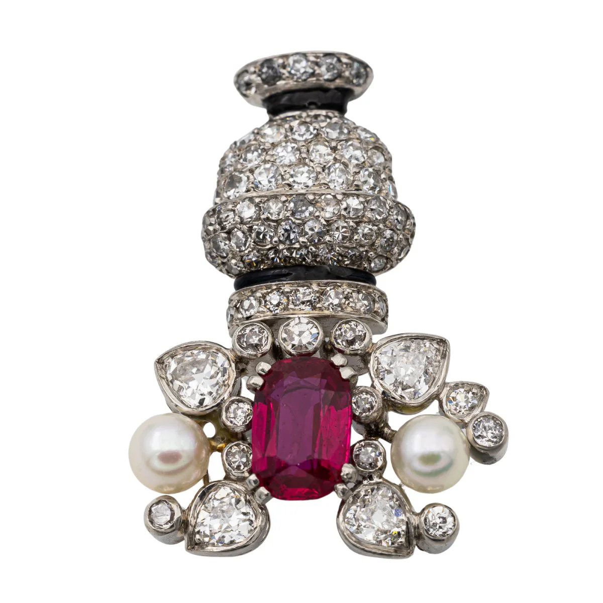 Pendentif Bouquet Platine Rubis