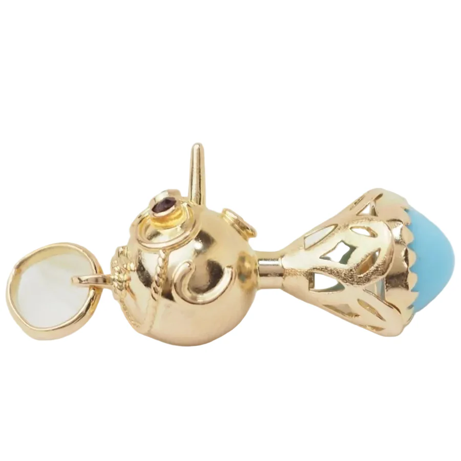 Pendentif en or jaune, turquoise et grenats - Image 3