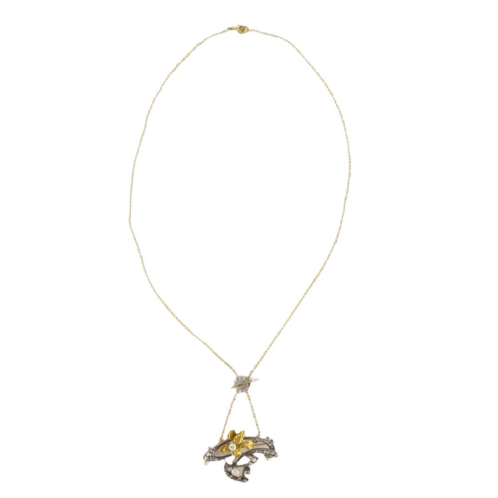 Collier Pendentif en or jaune, argent, perles et diamants - Image 3