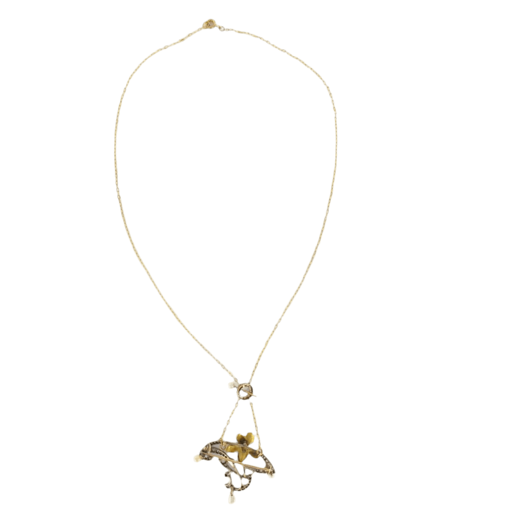 Collier Pendentif en or jaune, argent, perles et diamants - Image 4